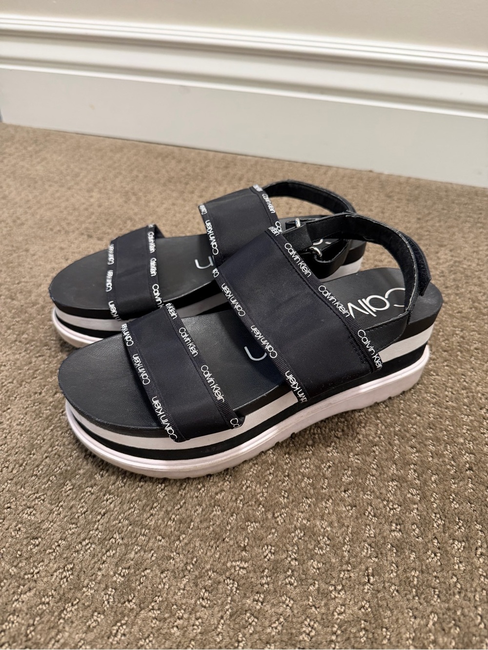 Calvin Klein Black and White Platform Sandals